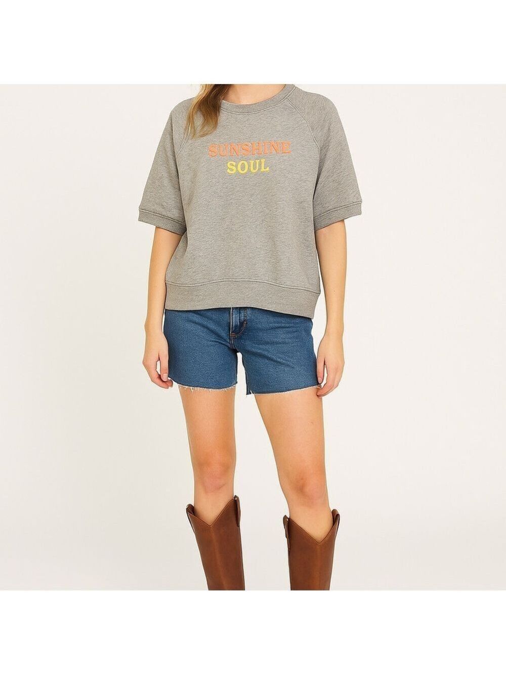 2/40$ NWT boxy fleece sweater pull over graphic retro style raglan short sleeve